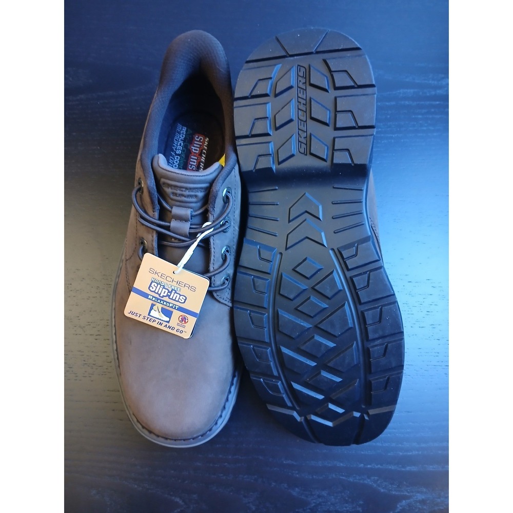 Skechers Hands Free Slip-ins Relaxed Fit Brown Leather Shoes 205307 Mens 9.5 NEW